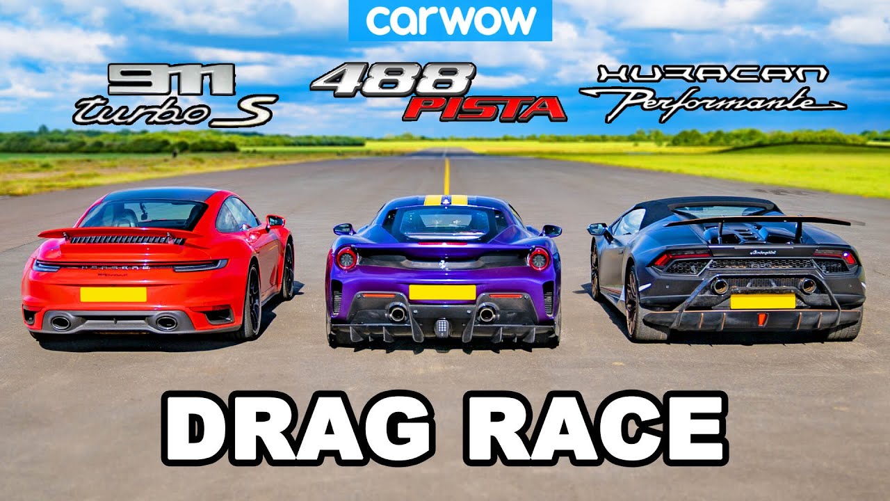 Porsche 911 Turbo S vs Ferrari 488 Pista vs Lamborghini Hurac-n Performante - DRAG RACE