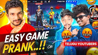 "😂 Easy Game Pranks on Telugu Youtubers 🔥 TPG Sidhu, KKR Gaming, DMN Dheeraj!! in Free Fire 🤣"
