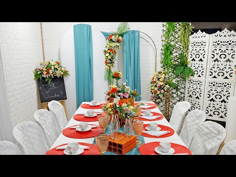 Ideia FÁCIL e BARATA para Chá de Mulheres 💗 | Painel Floral + Mesa Encantadora