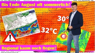 Hurrikan Erin sogt für Überraschungen: immer wieder Hitzepeaks! 25 bis 32 °C! Regen im Süden
