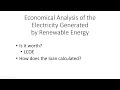 Levelized Cost of Energy Concepts