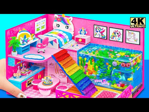 Build 2 Floor Unicorn House with Rainbow Slide, LEGO Aquarium Pool for Pet ❤️DIY Miniature House