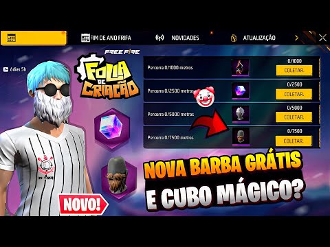 AÍ SIM GARENA!! PEGUE A NOVA BARBA GRÁTIS, CUBO MÁGICO PARA TODOS? SOMBRA ROXA E MAIS - FREE FIRE