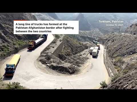 YouTube video thumbnail: Trucks Line up at Pakistan-Afghanistan Border Amid Fighting