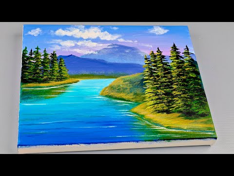 Acrylic Painting / Lake Scenery / Easy for Beginners Painting