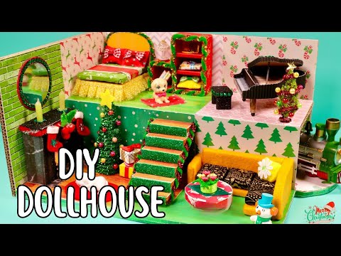 DIY Cardboard Dollhouse #48 – Christmas Dream House with Fireplace, Tree & Grand Piano & More
