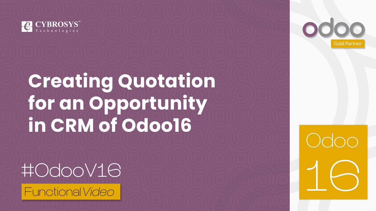 Creating Quotation For An Opportunity In CRM Of Odoo 16 | How to Create Quotation in Odoo 16 CRM | 08.12.2022

In this video let us see how Odoo can assist you to create a proper income quotation. #odoo16crm Generating quotations in an ...