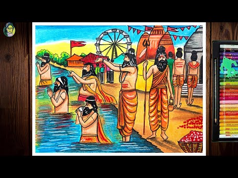 Maha Kumbh Mela Drawing Easy | How To Draw A Scenery Of Kumbh Mela | Prayagraj Maha Kumbh Drawing