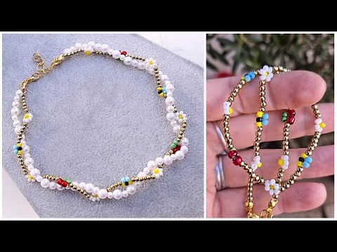 DIY Collar de perlas y mostacillas 🌼+🍒+🐝 – paso a paso fácil y simple✨💖