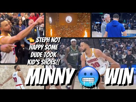 Steph Curry mad at dude who took kid’s shoes, Minnesota up-close courtside, #Warriors-Timberwolves 👀