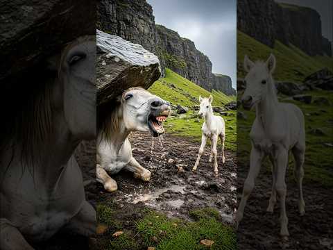 Hero Foal And Brave Farmers Team Work Rescues Mare Trapped Deadly Under Rock! #humanity #horse #pets