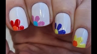 Summer Nail Art | Colorful Flower Nail Design Over White Nails