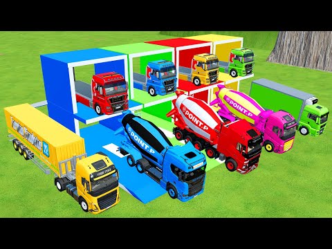 TRANSPORTING EXCAVATOR, DUMP TRUCK, BULLDOZER, POLICE CARS TO GARAGE WITH MAN TRUCK - FS22