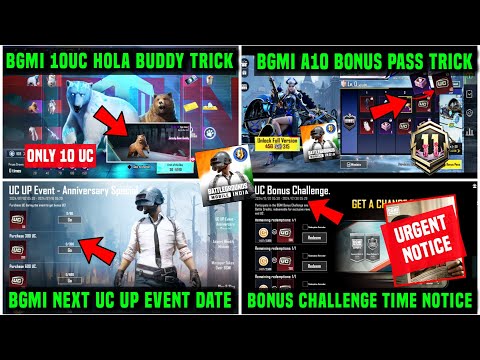 BGMI 10 UC HOLA BUDDY SPIN TRICK/A10 BONUS PASS BGMI NEXT UC UP EVENT DATE/UC BONUS CHALLENGE TIMING