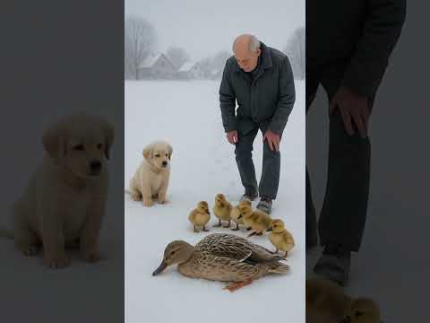 Brave Puppy Helps Rescue a Shivering Duck Family from the Snow #dog #animals #duck