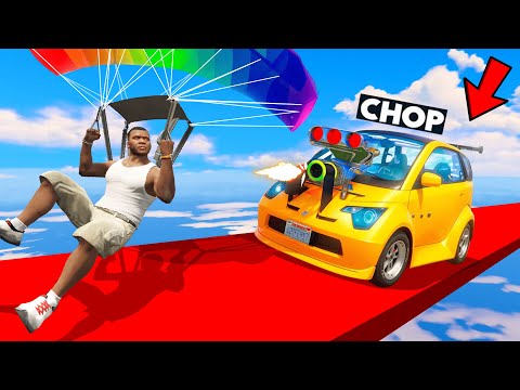 GTA 5 CHOP DOING THE EXTREME PARACHUTE PARKOUR JET CAR VS IMPOSSIBLE SKY RACE