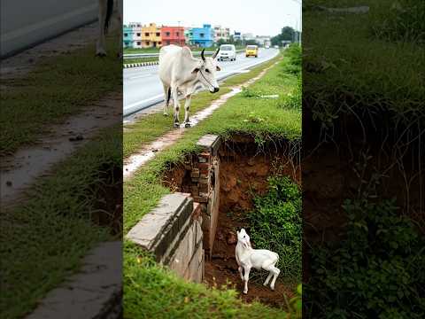 Brave Man Saves Baby Calf While Mother Cow Waits Above! #humanity #cow #animals #pets #rescue