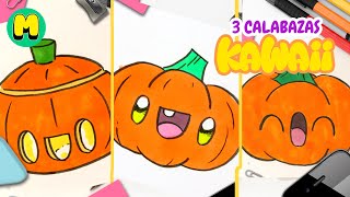 Cómo Dibujar 3 Calabazas Kawaii 🎃 | Paso a Paso Halloween