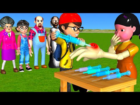 Scary Teacher 3D vs Squid Game Syringe and Medicine Help Sick Squid Girl 5 Times Challenge