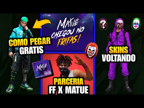 PARCERIA FF X MATUE CHEGANDO, SKIN TECNO GRÁTIS, TOP CRIMINAL DE VOLTA E MAIS NOVIDADES FREE FIRE