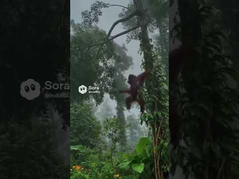 Orangutan falls from tree 