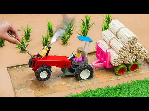 DIY Mini Tractor Transports Popsicle Sticks to Build a Fence | Mechanical Science Project