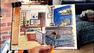 Urban Sketching… Without Leaving the House | Day 5: My Living Room