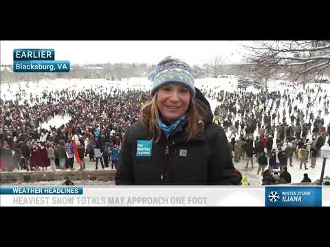 Epic Snowball Fight On Virginia Tech's Campus During Winter Storm Harlow