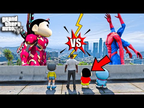 Shin chan Vs No head Spiderman Fight! Doraemon & Franklin Helping Shin chan Gta 5 in Telugu