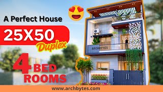 25x50 House Design 3D | 1250 Sqft| 139 Gaj  | 4 BedRooms Duplex | 8x15 Meters