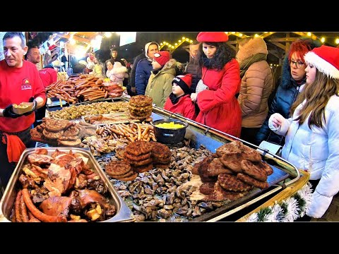 Street Food Fest in Bucharest, Romania. Christmas Market. 'Targul de Craciun'. Veal, Pork, Lamb