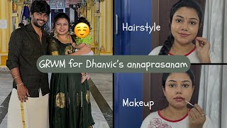 How I got ready for Dhanvic’s annaprasanam | Hairstyle & Super easy makeup for functions | Makeup 