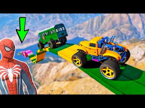 HOMEM-ARANHA e HULK na MONSTER TRUCK! Quem Sobrevive à PISTA DUPLA ONDULADA? #2 - GTA 5