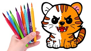 Dibuja y Colorea un TIGRE kawaii fácil y divertido 🐯 Día del Tigre 2025