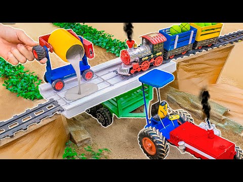 Diy tractor making mini High Power Concrete Mixer | Safety bridge for train science project