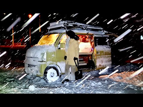 【大雪】−６℃の吹雪車中泊。北海道旅はじまる。