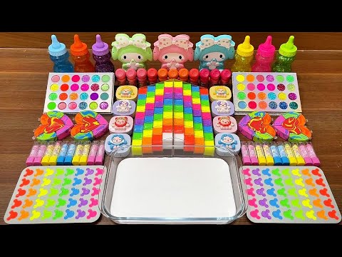 Mixing Rainbow Slime with Clay, Glitter & Makeup Toys! #52