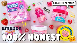 Pink Amazon Slime Review 📦  buying the same slime from different shops! Peachybbies & more  🍓🐄