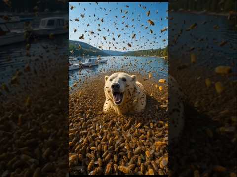 Polar bear trapped by honey bee #polarbear #rescue #help #humanity #animalrescue #shorts