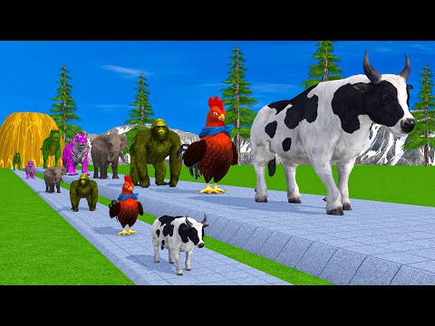 Paint & Animals Cow,Elephant,Puppy,Cat,Lion,Bear,Tiger, Fountain Crossing Transformation Cartoon