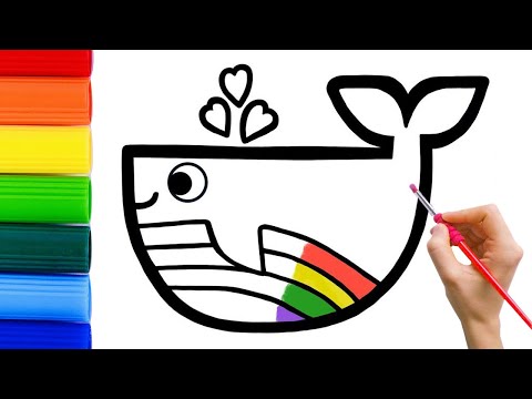 How to draw cute whale with rainbow colors for kids