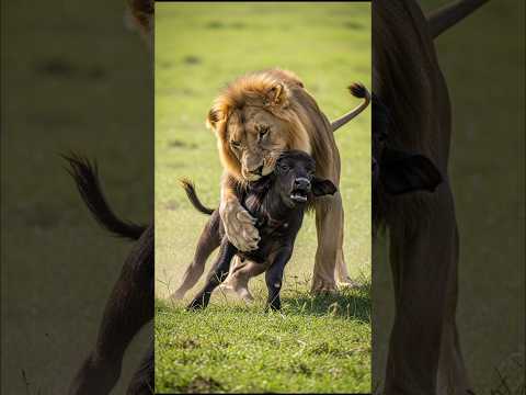 Lion Attacks Calf –But Mother Buffalo Saves the Baby #buffalo #wildlife #animalrescue