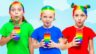Les enfants adorent boire du jus arc-en-ciel magique