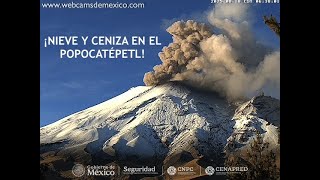 🗻 #POPOCATÉPETL | Nieve y ceniza ¡La naturaleza sabe cómo sorprendernos! El #volcán #EnVivo