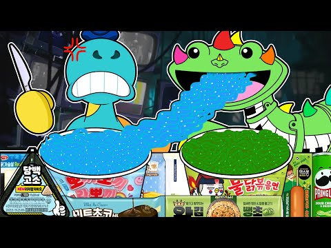 Poppy Playtime Chapter 4 - Doey the Doughman VS Pianosaurus Convenience Store BLUE GREEN MUKBANG