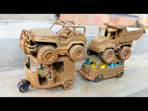 Muddy Auto Rickshaw And Truck Accident Train Help Toy Crane And Water Jump Muddy Cleaning | Mud Toys