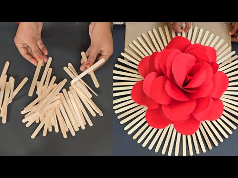 Amazing Home Decoration craft ideas | Waste ice cream sticks using Paper rose wall decor | DIY Craft