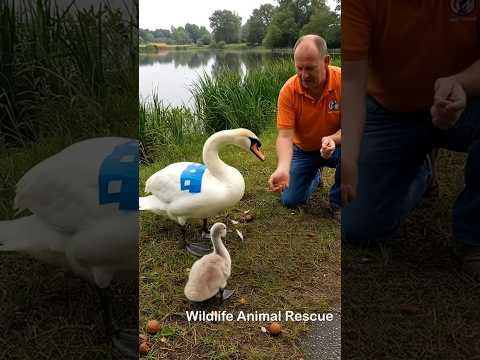 A kind-hearted man helped a Swan with chick on the roadside