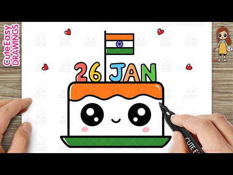 How to Draw 26th January Republic Day Cute Cake / How to Draw Indian Flag and Cake Easy