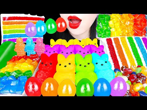 ASMR RAINBOW DESSERTS 무지개 핍스 마시멜로우, 레인보우 젤리, 크레이프 케이크 PEEPS MARSHMALLOW, CREPE CAKE EATING MUKBANG먹방